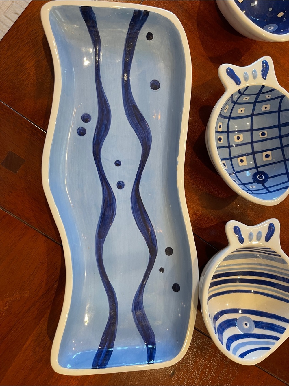 Crate & BarrelHand-Painted Blue Ceramic Fish Serving Set - Blue - Picture 6 of 6